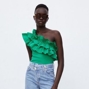 Zara One-Shoulder Ruffle Bodysuit